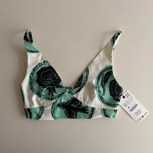 NWT Zara Green & Black Floral Bird Print Bralette